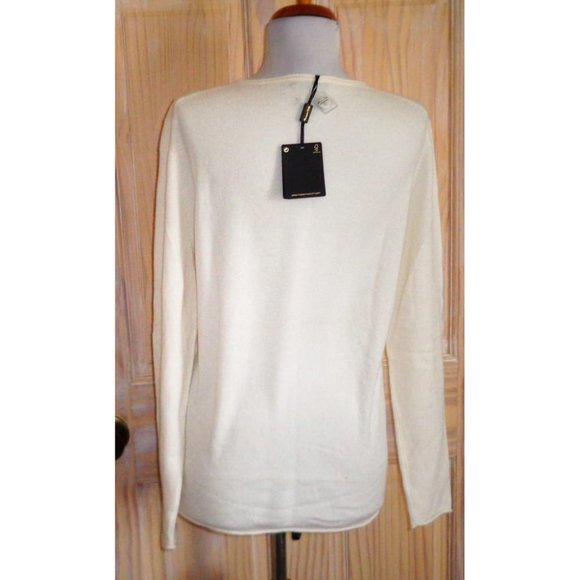 NWT - $125.00 - MASSIMO DUTTI Ivory 100% Cashmere Round Neck Sweater Size L - Picture 5 of 8